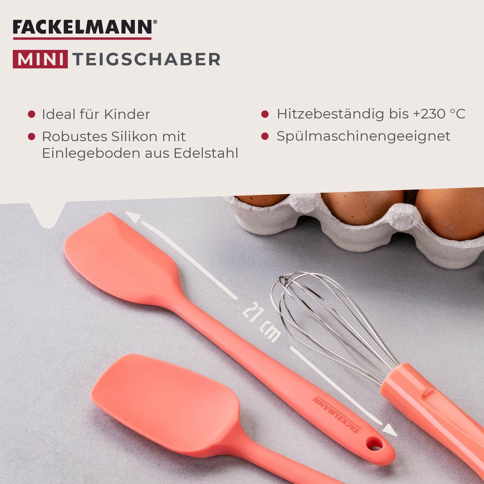 Nærbilde av Mini sleiv rosa silikon 21 cm - Fackelmann rustfri stålforsterkning