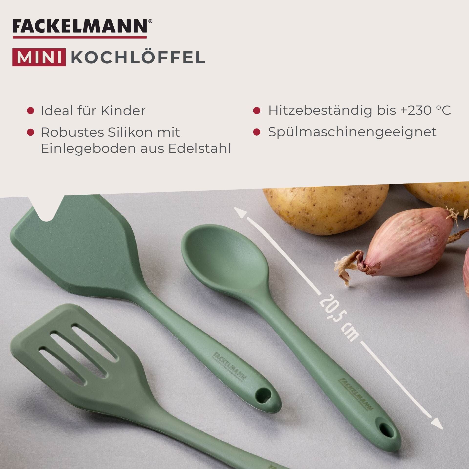 Nærbilde av Mini sleiv silikon grønn 20,5 cm med rustfritt stål-kjerne