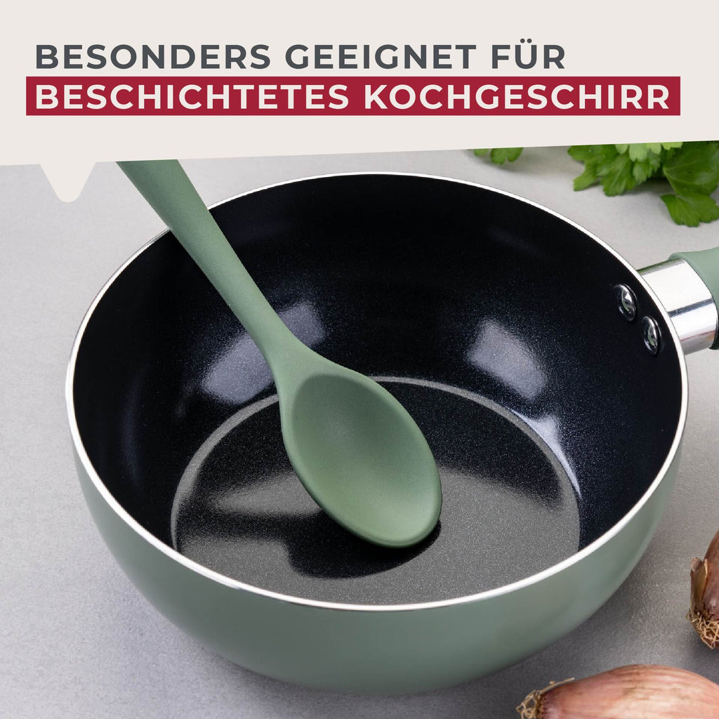 Mini sleiv silikon grønn 20,5 cm med rustfritt stål-kjerne nærbilde av håndtak