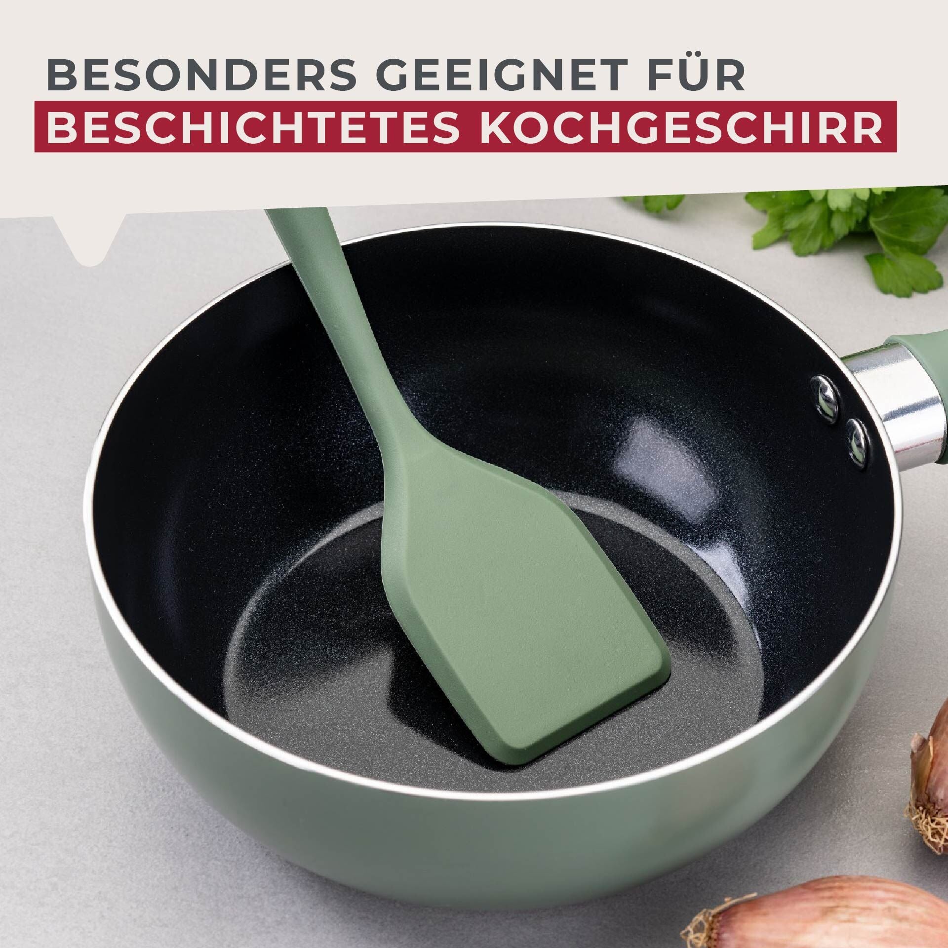 Mini stekespade grønn silikon med rustfritt stål - Fackelmann håndtak
