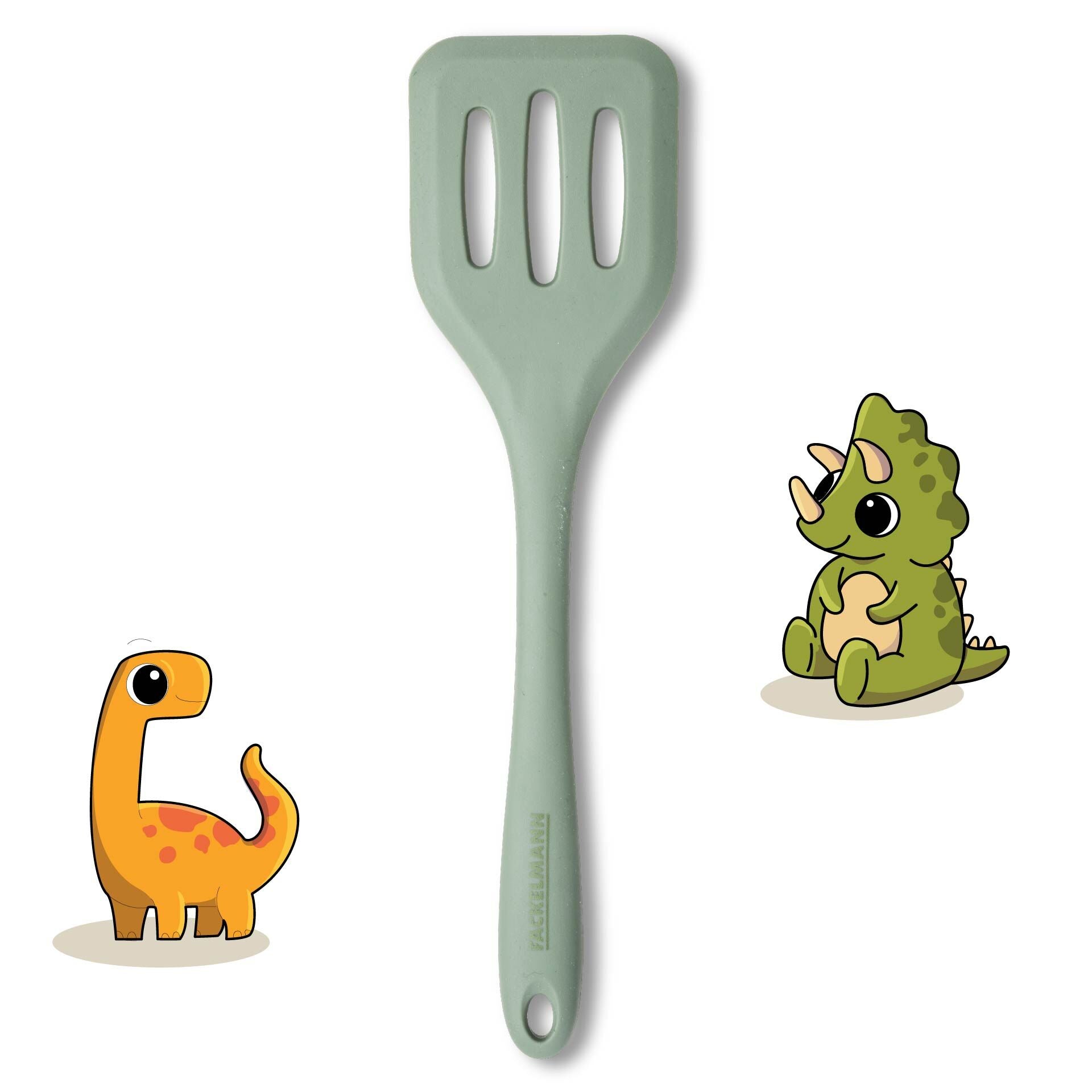 Mini stekespade silikon grønn 21 cm med slisser - Fackelmann detalj