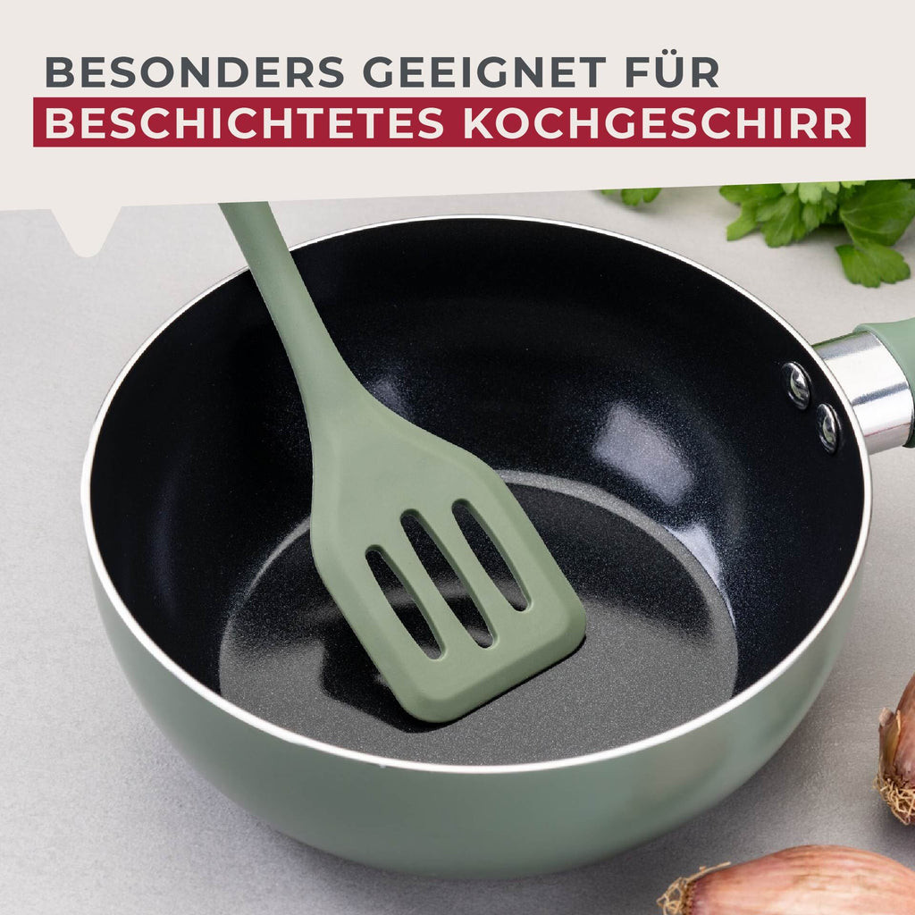 Mini stekespade silikon grønn 21 cm med slisser - Fackelmann håndtak
