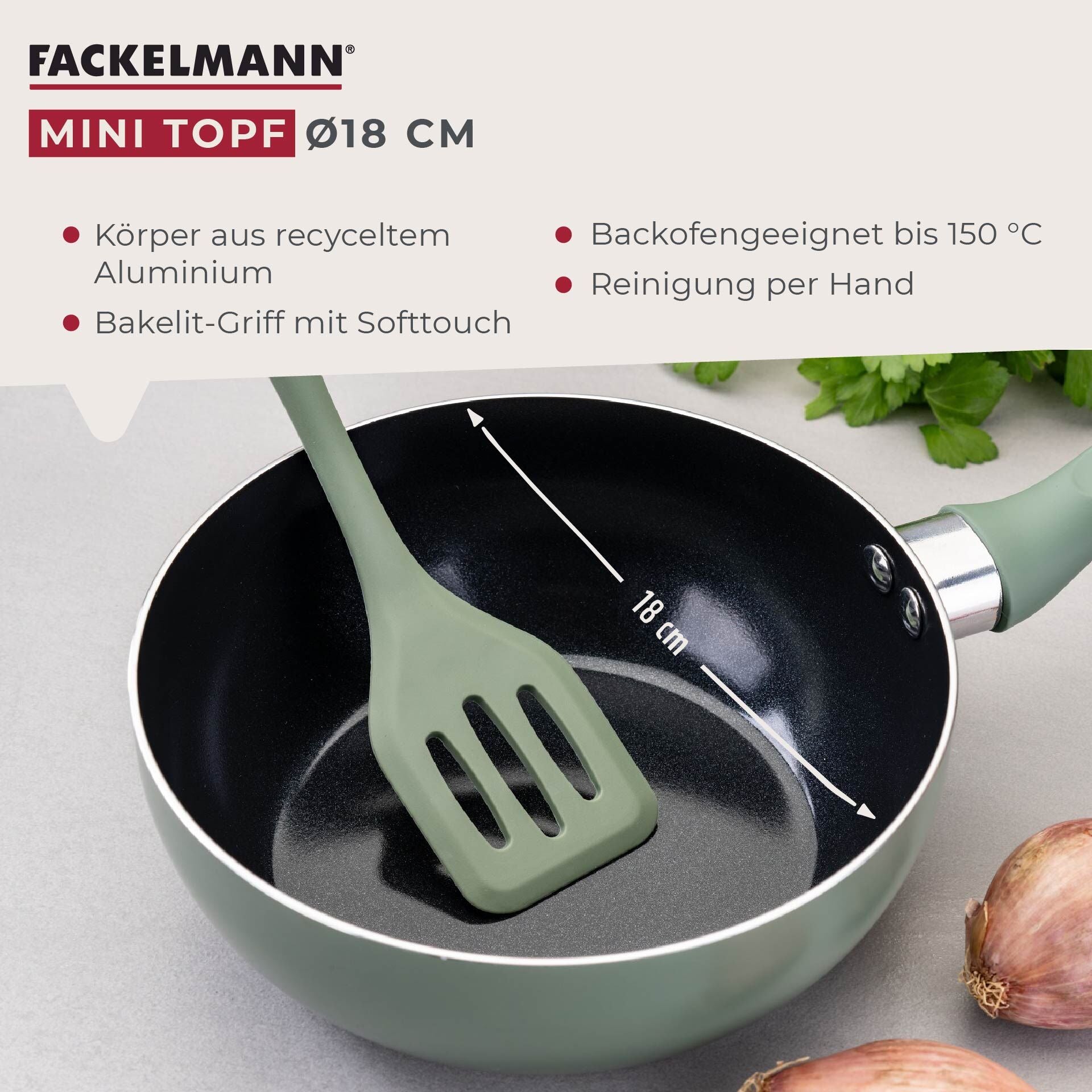 Ergonomisk Soft-Touch håndtak på mini wokpanne