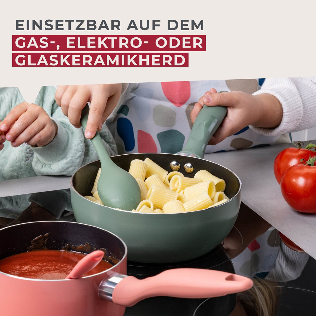 Mini wokpanne Ø18 cm resirkulert aluminium grønn med redskap