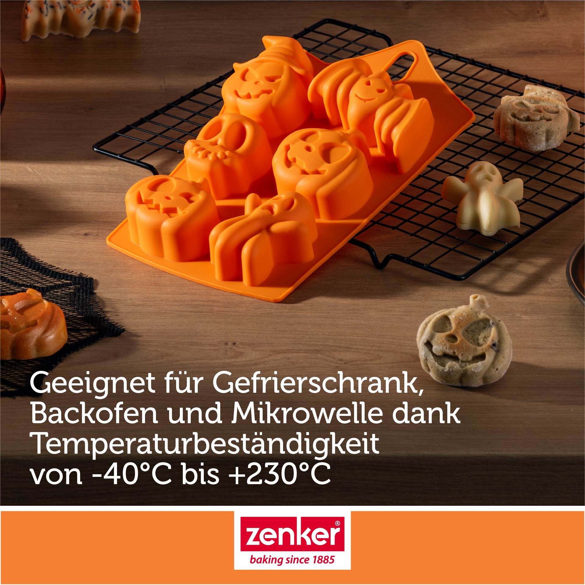 Minikakeform/iskubittform silikon halloween 6 former sett fra siden