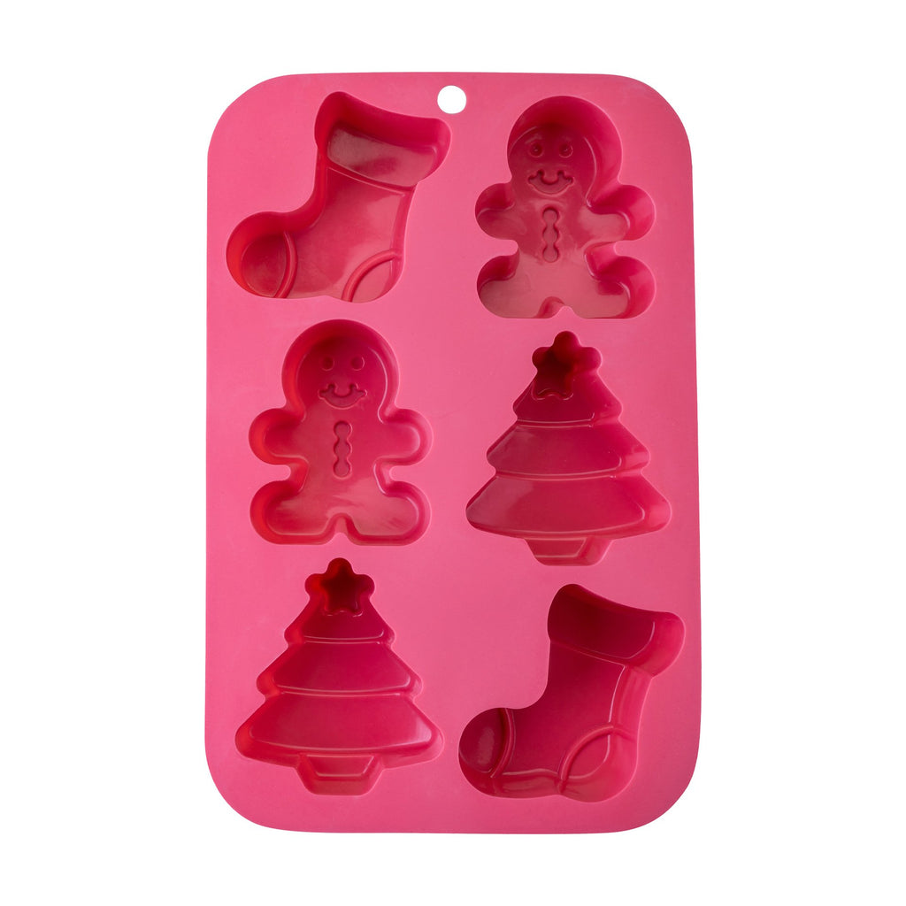 Minikakeform silikon 6 hull julemotiv rød 25,8x16,7 cm - Zenker sett forfra
