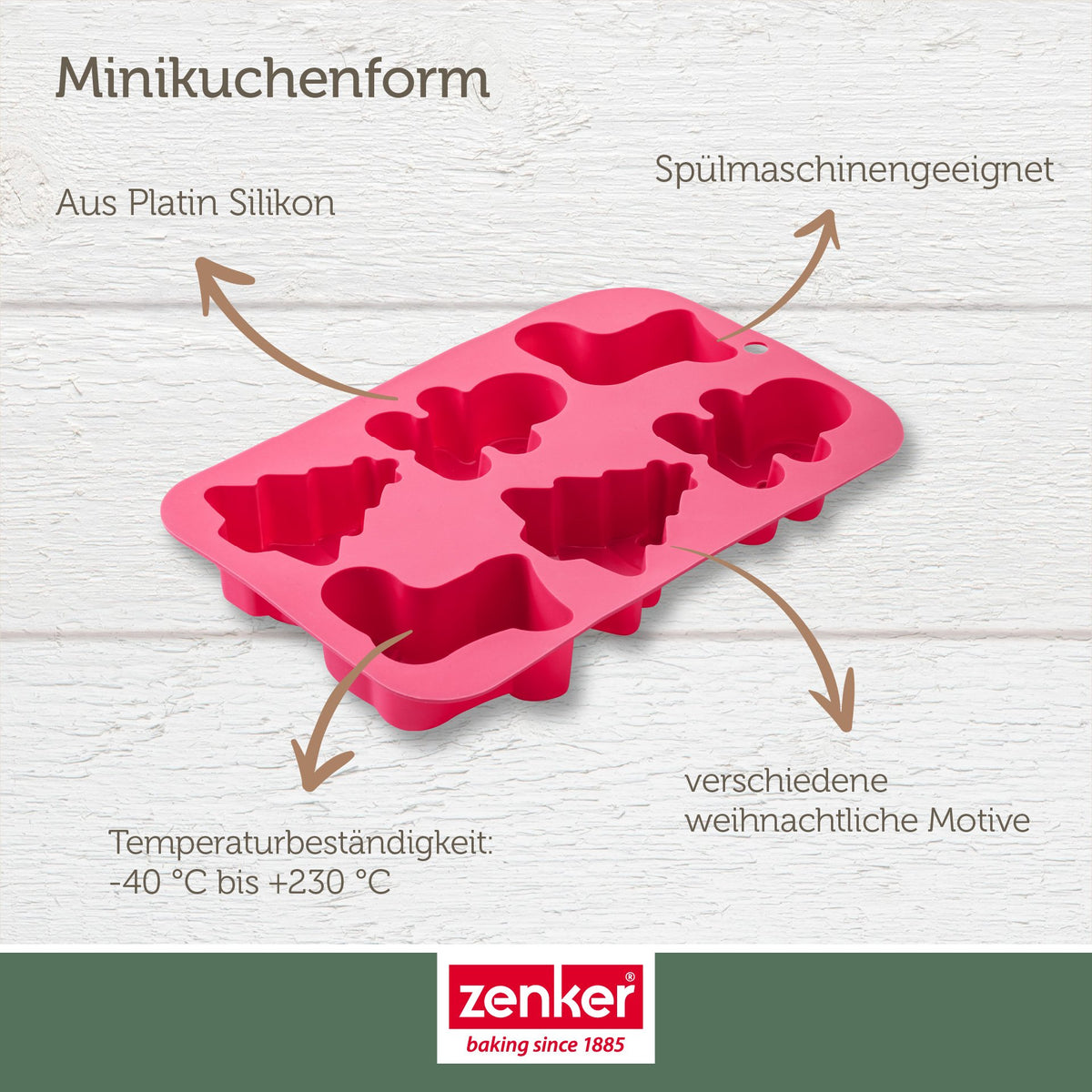 Minikakeform silikon 6 hull julemotiv rød 25,8x16,7 cm - Zenker med ferdigbakte minikaker
