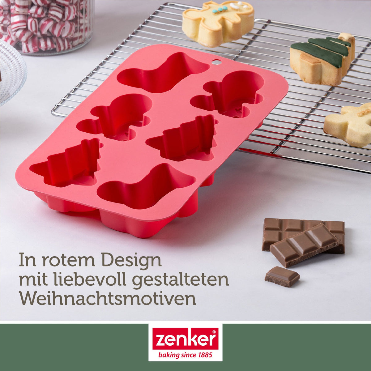 Detalj av platinasilikonet i Minikakeform silikon 6 hull julemotiv rød 25,8x16,7 cm - Zenker