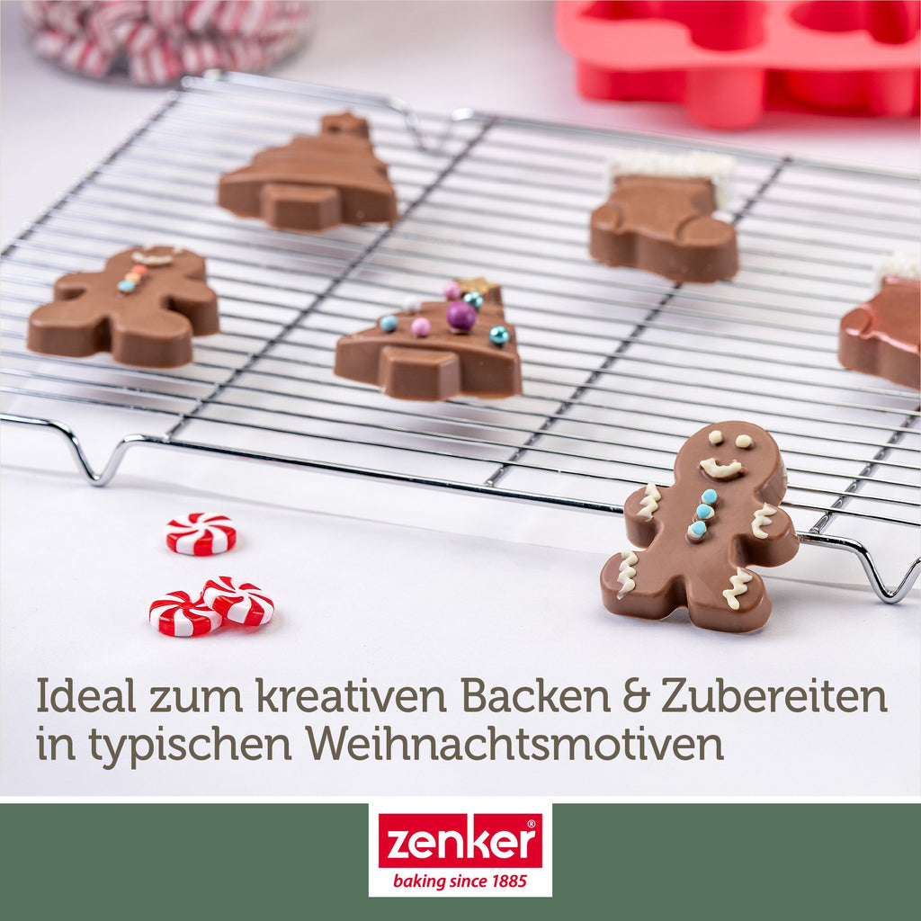 Sjokoladefigurer laget i Minikakeform silikon 6 hull julemotiv rød 25,8x16,7 cm - Zenker