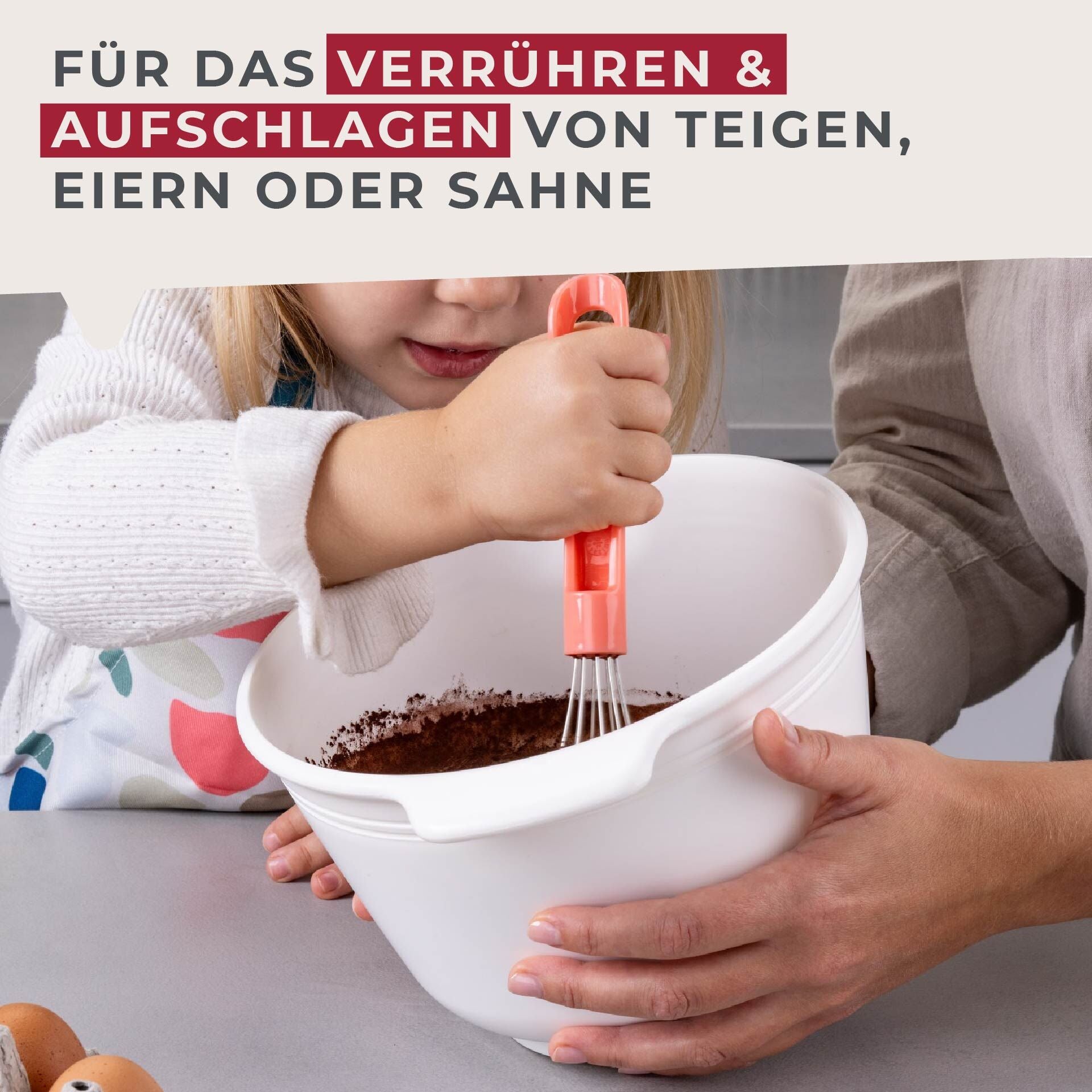 Minivisp rosa rustfritt stål 20 cm for barn montert i kjøkken