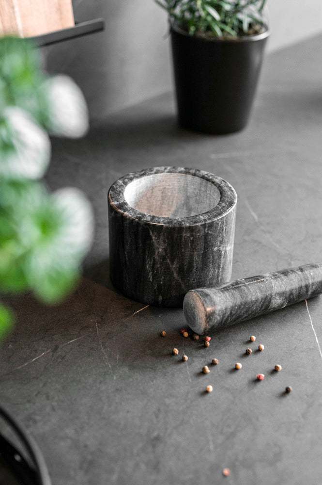 Morter marmor svart med pistill - WENKO med urter
