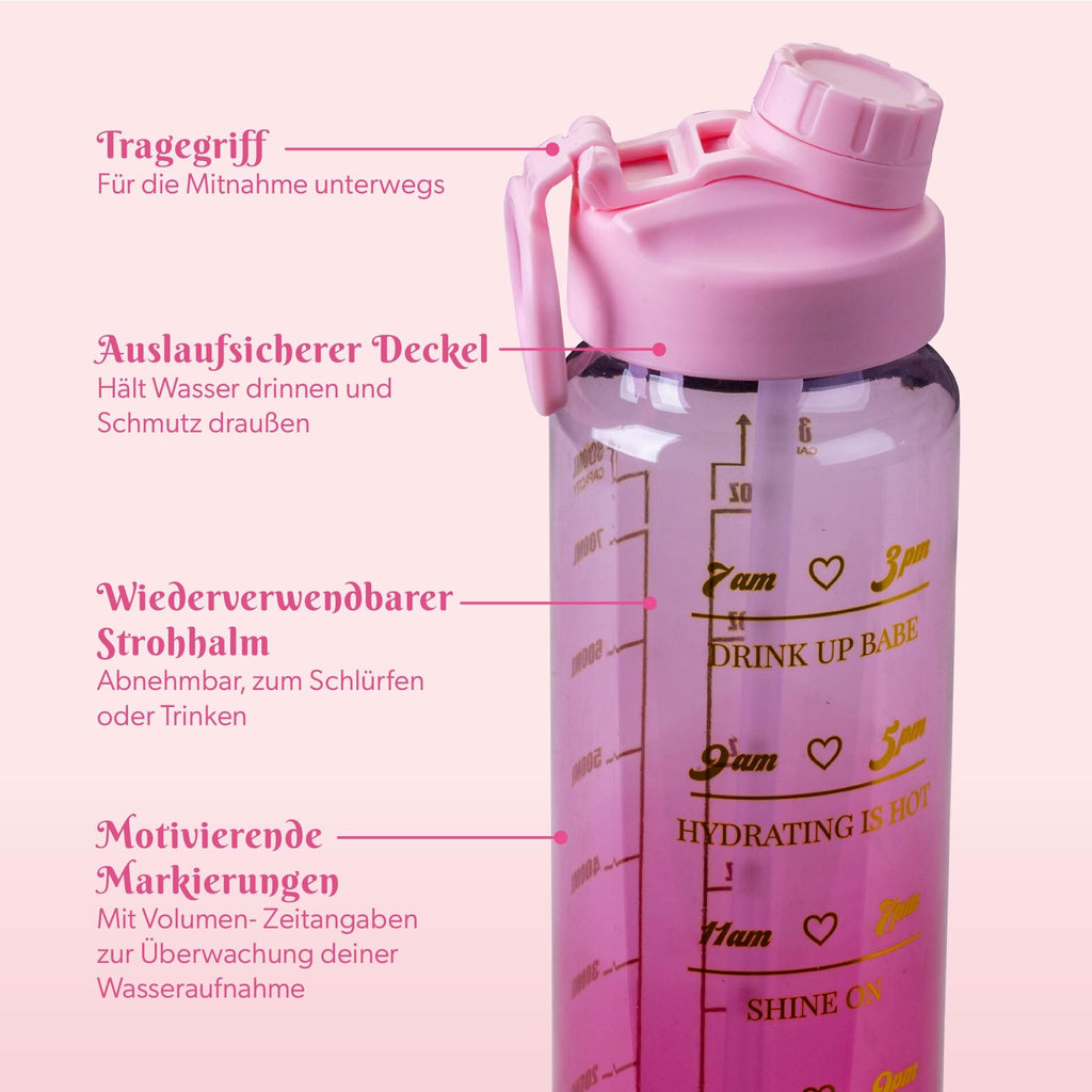 Motivasjonsflaske rosa plast 900 ml - Paris Hilton montert