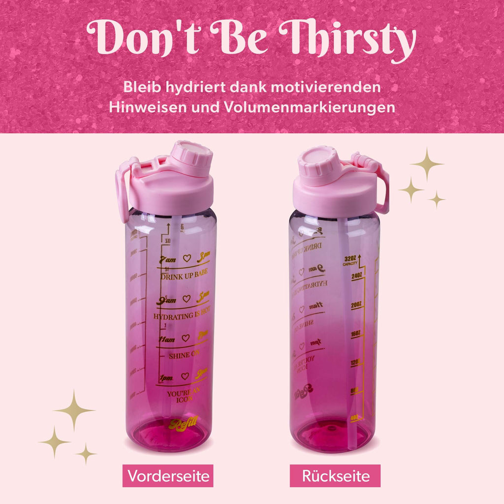 Nærbilde av motivasjonstekst på Motivasjonsflaske rosa plast 900 ml - Paris Hilton