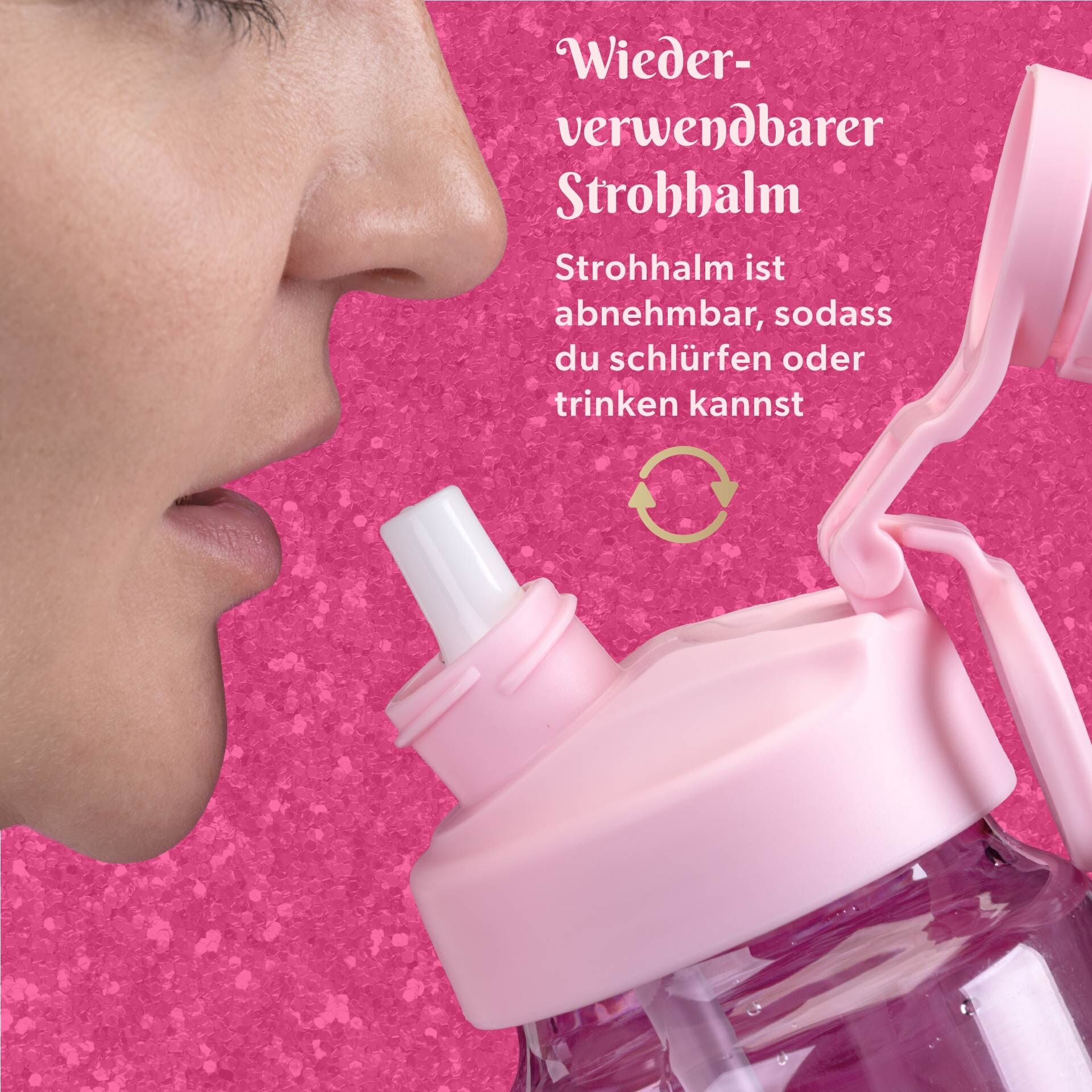 Motivasjonsflaske rosa plast 900 ml - Paris Hilton i bruk
