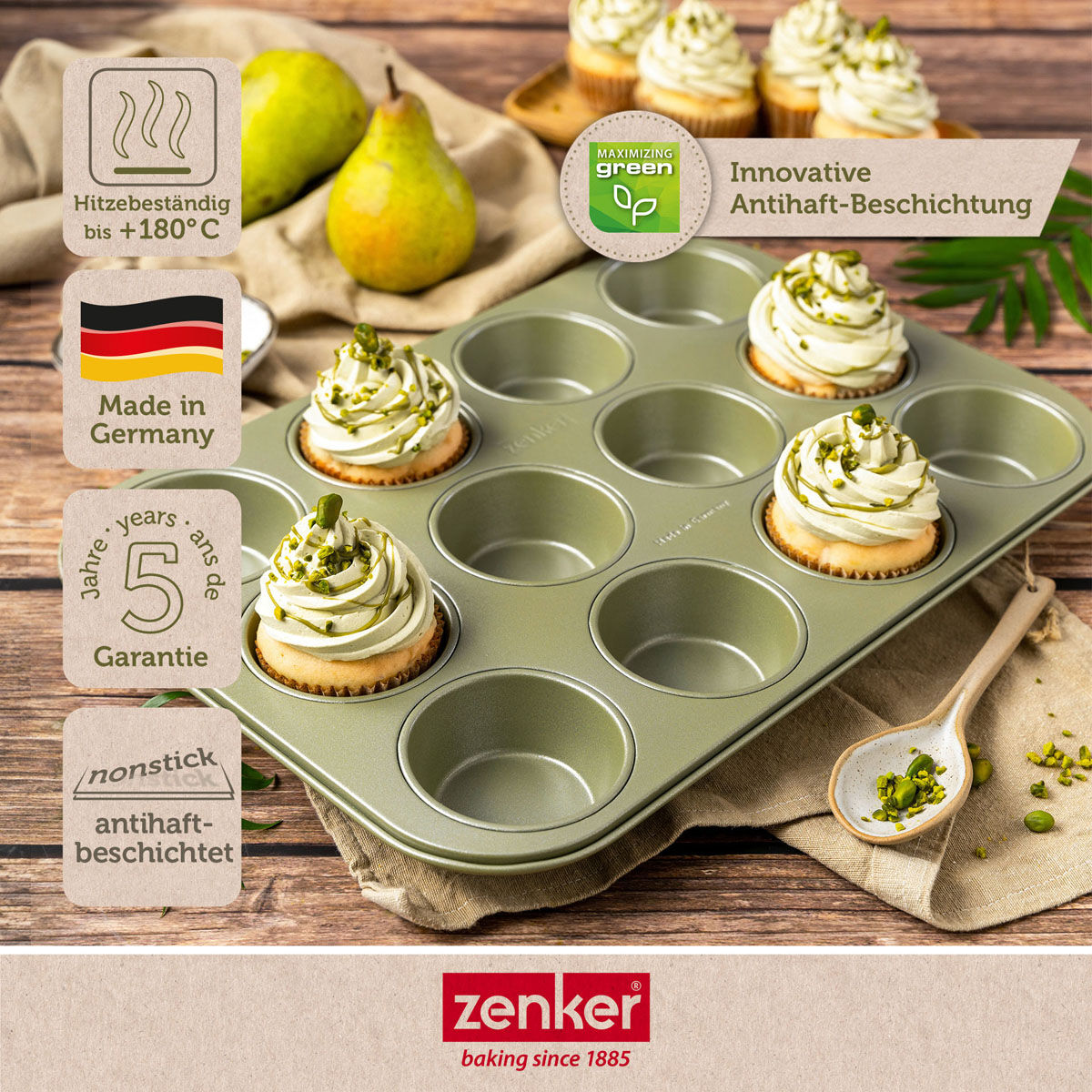 Muffinsform 12 kopper non-stick Green Vision - Zenker bakside