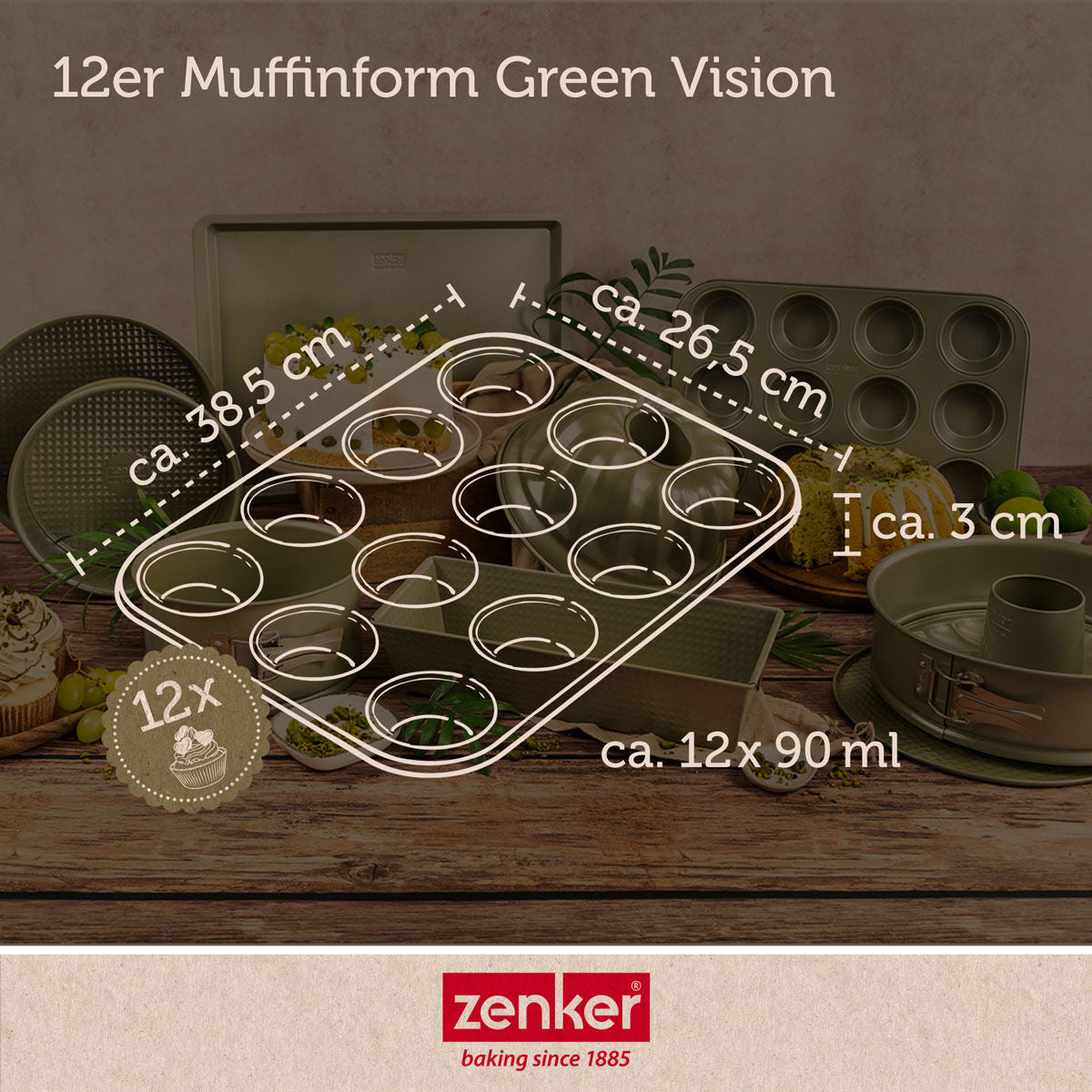 Nærbilde av koppene på Muffinsform 12 kopper non-stick Green Vision - Zenker