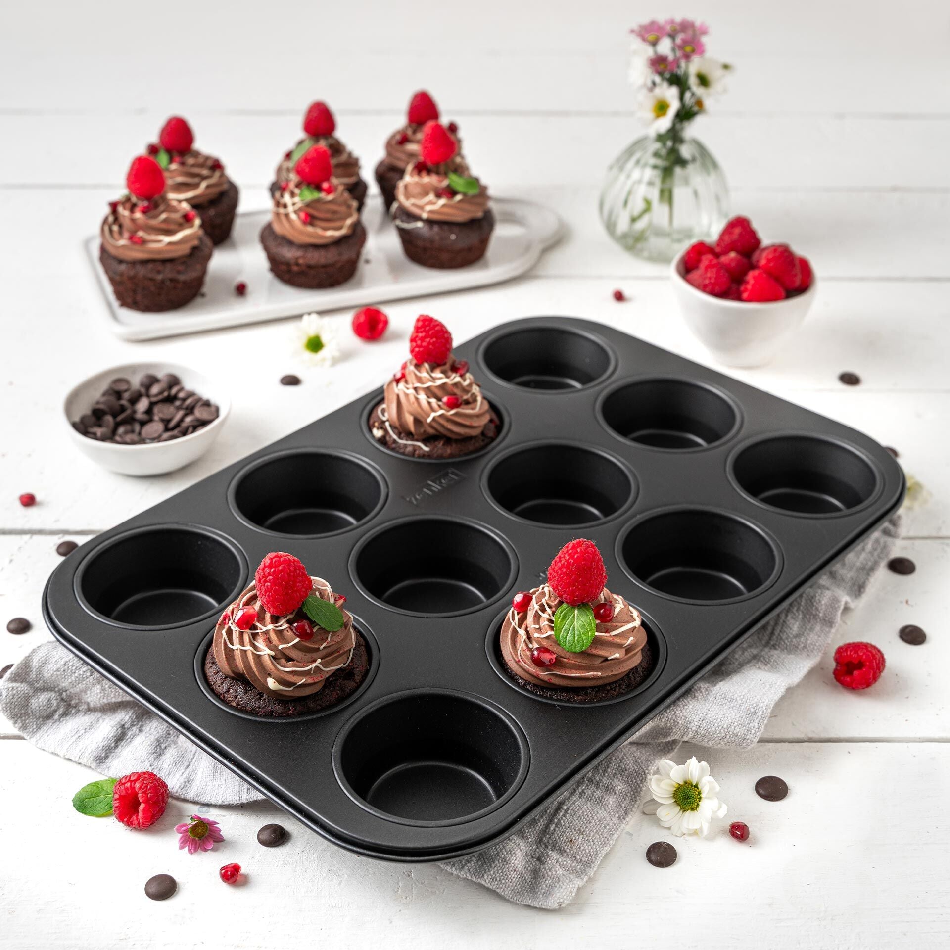 Muffinsform 12 kopper non-stick stål PFAS-fri Zenker bakside
