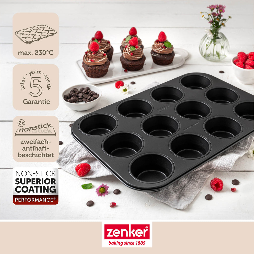 Detalj av non-stick belegg på Muffinsform 12 kopper non-stick stål PFAS-fri Zenker