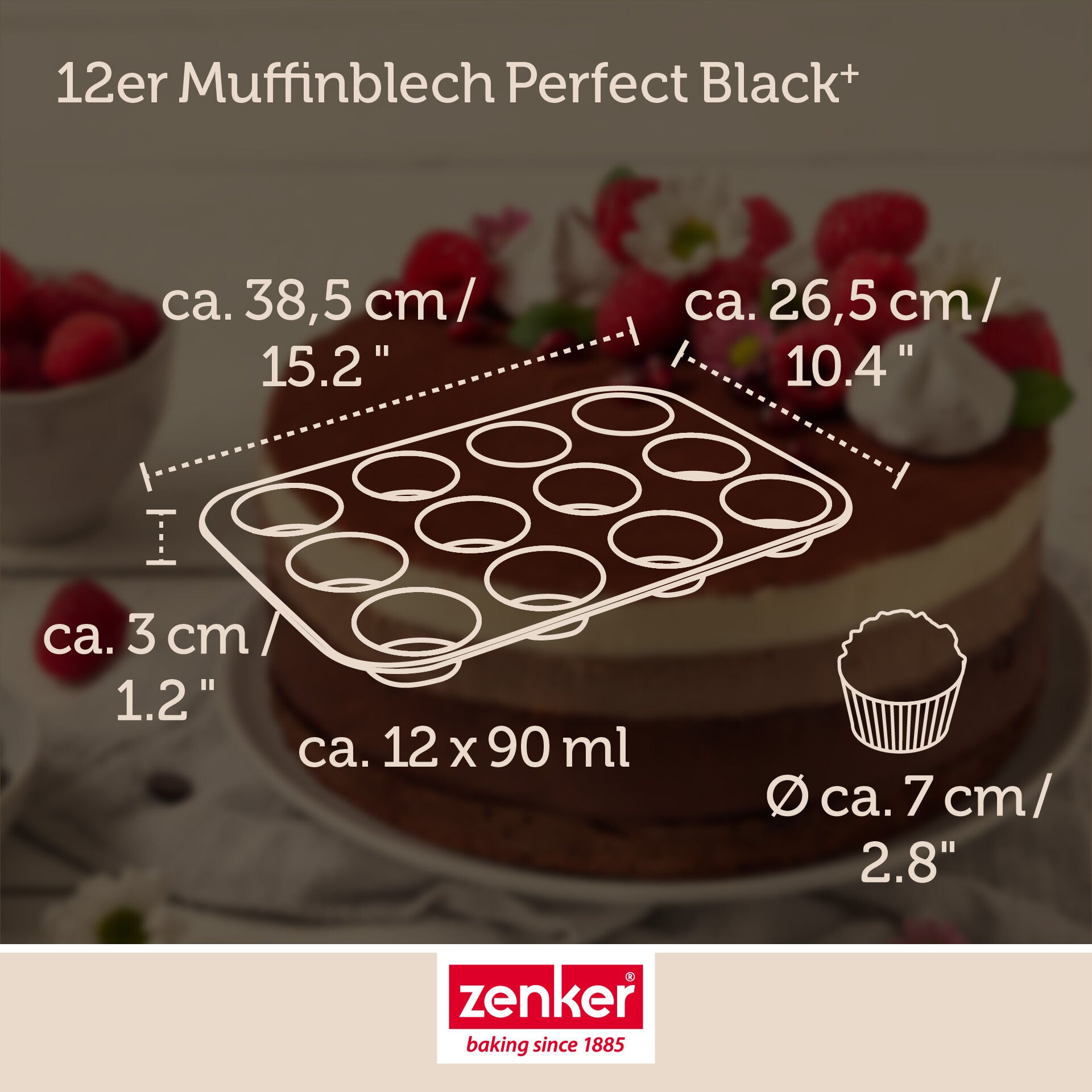 Muffinsform 12 kopper non-stick stål PFAS-fri Zenker montert i ovn