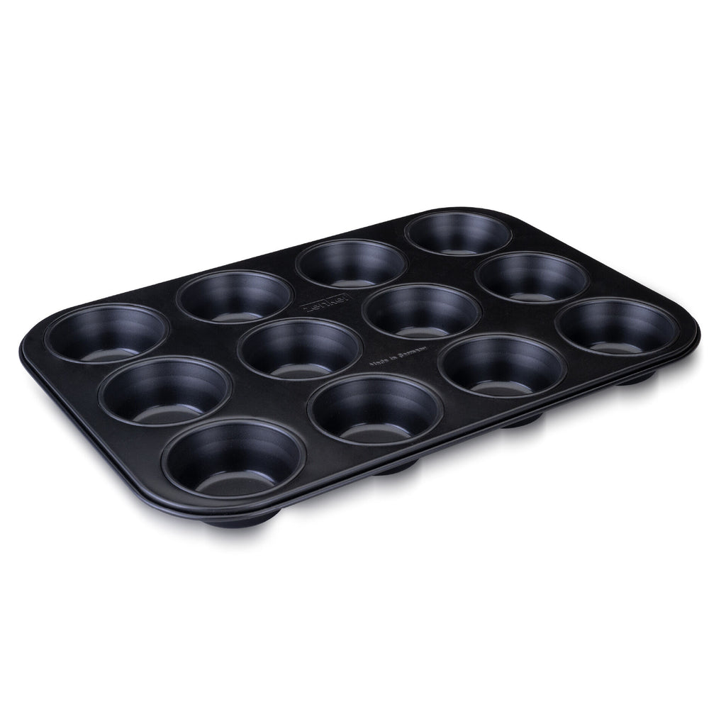 Muffinsform 12 kopper non-stick stål PFAS-fri Zenker med muffins