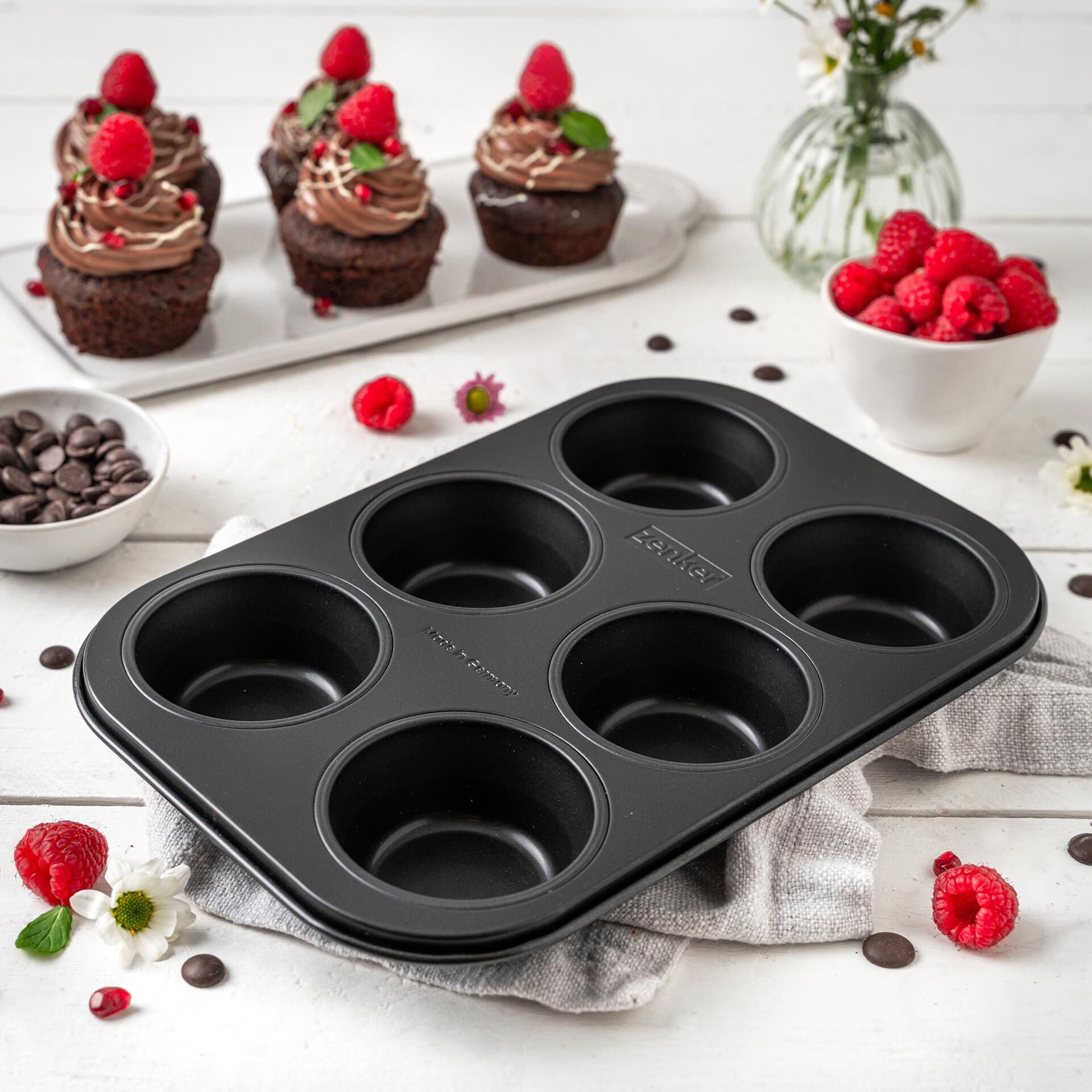 Bakemuffinsform 6 kopper non-stick stål PFAS-fri Zenker bakside
