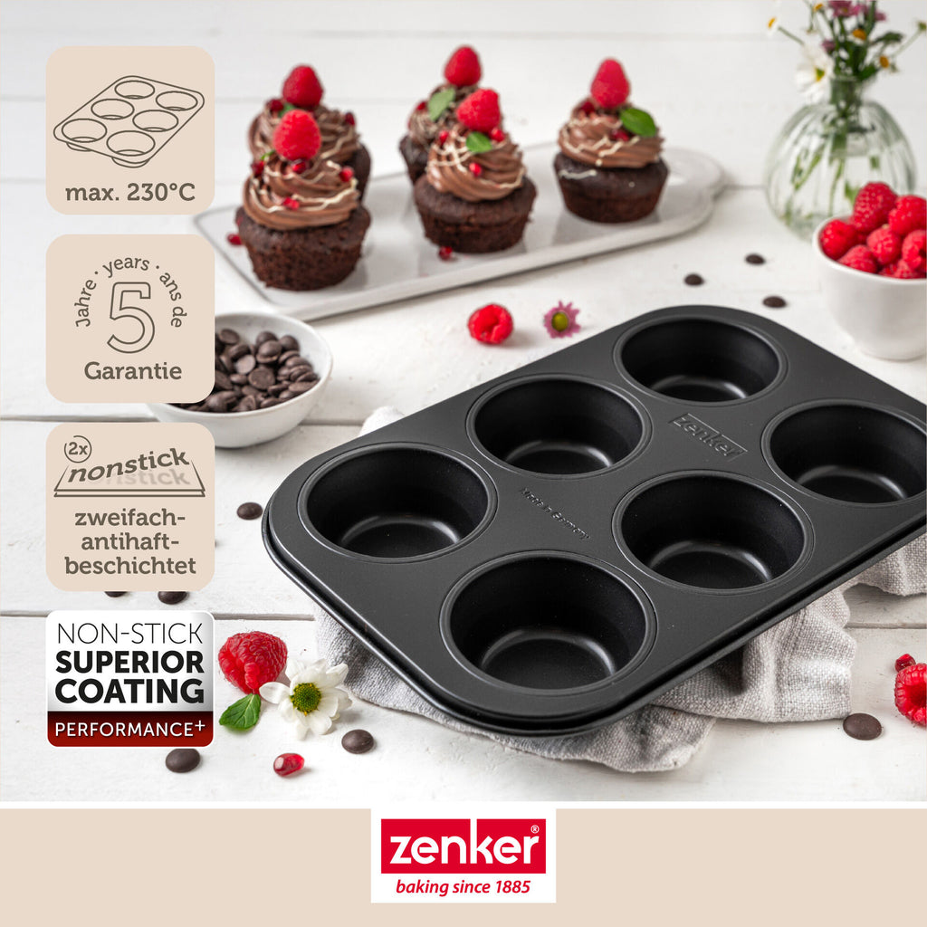 Detaljbilde av non-stick belegg på Muffinsform 6 kopper non-stick stål PFAS-fri Zenker