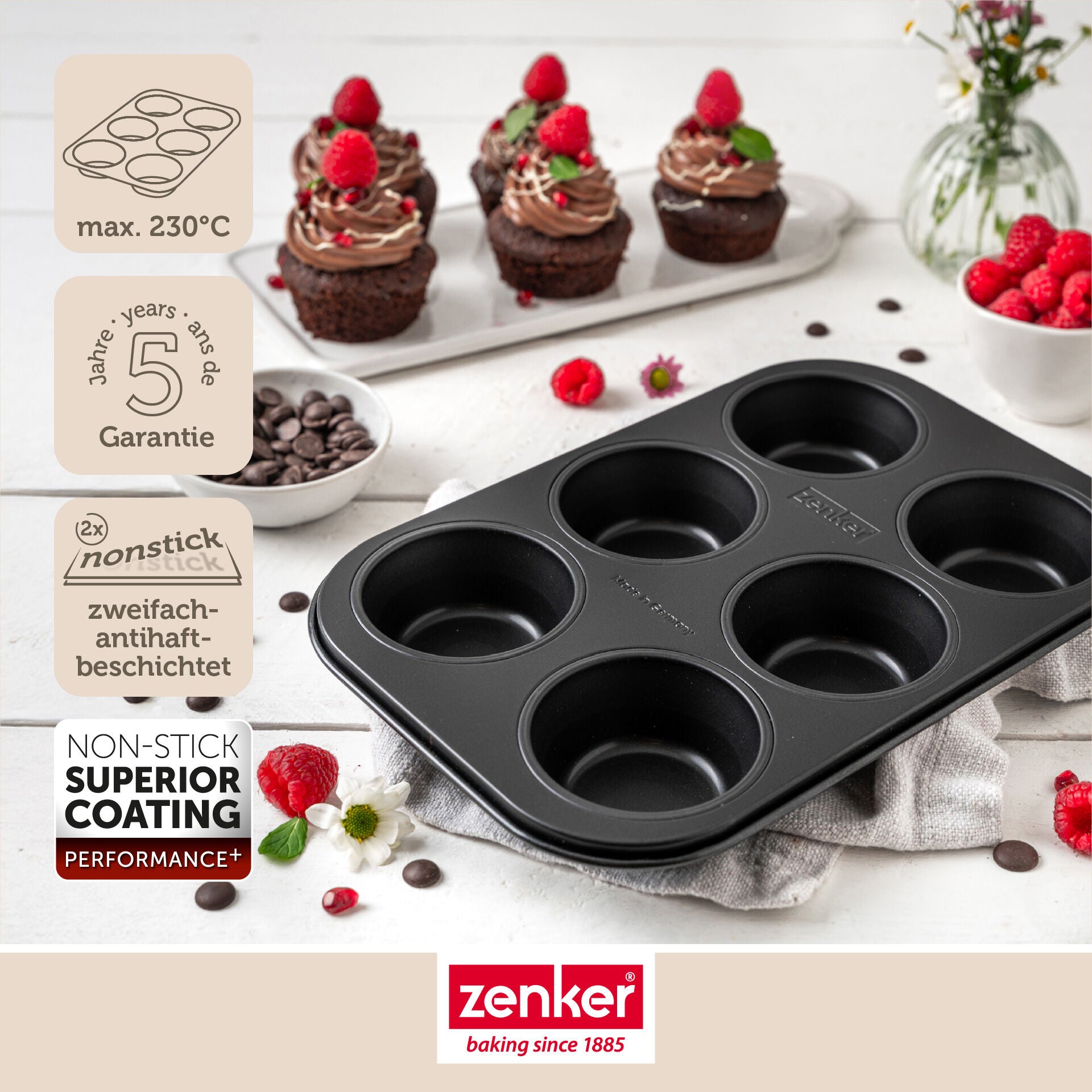 Detaljbilde av non-stick belegg på Muffinsform 6 kopper non-stick stål PFAS-fri Zenker