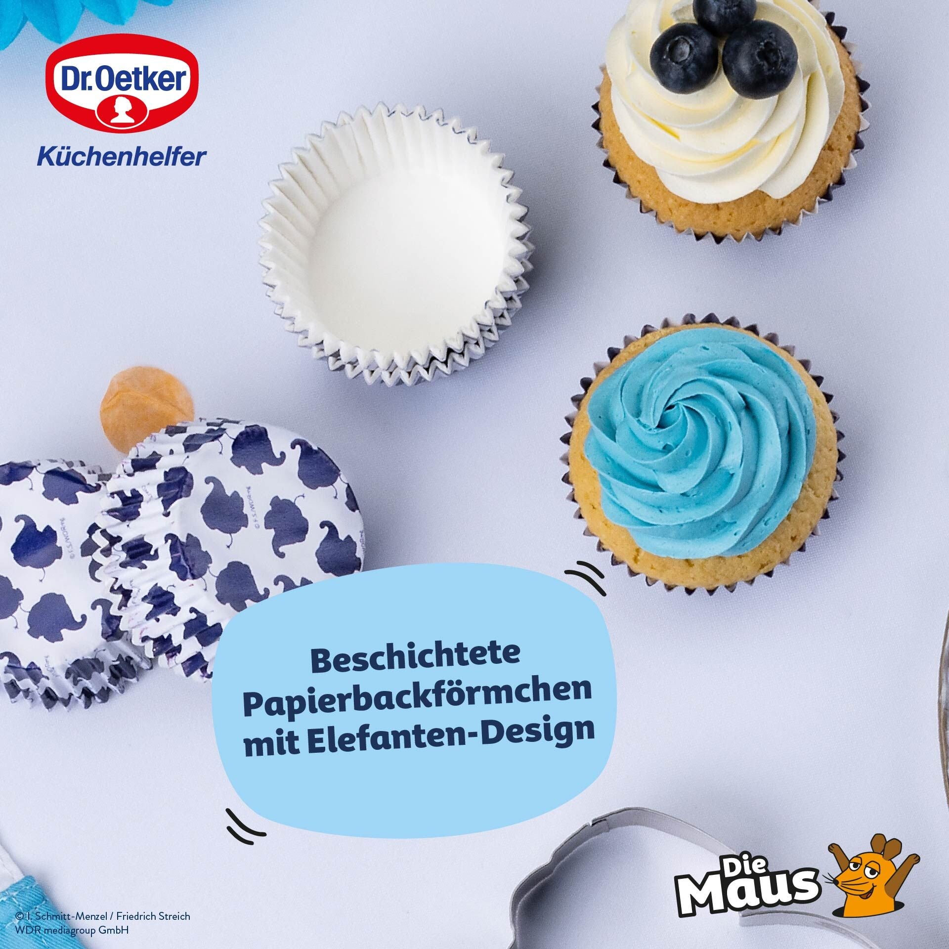 Muffinsformer papir elefant Ø5 cm 50 stk Dr. Oetker stablet