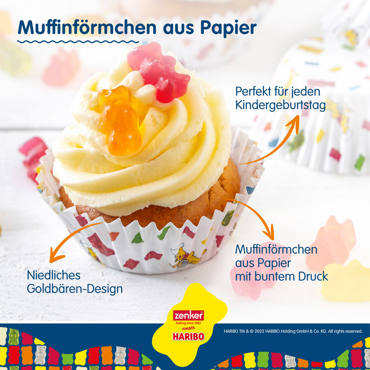 Muffins med Muffinsformer papir HARIBO Gullbjørn 50 stk