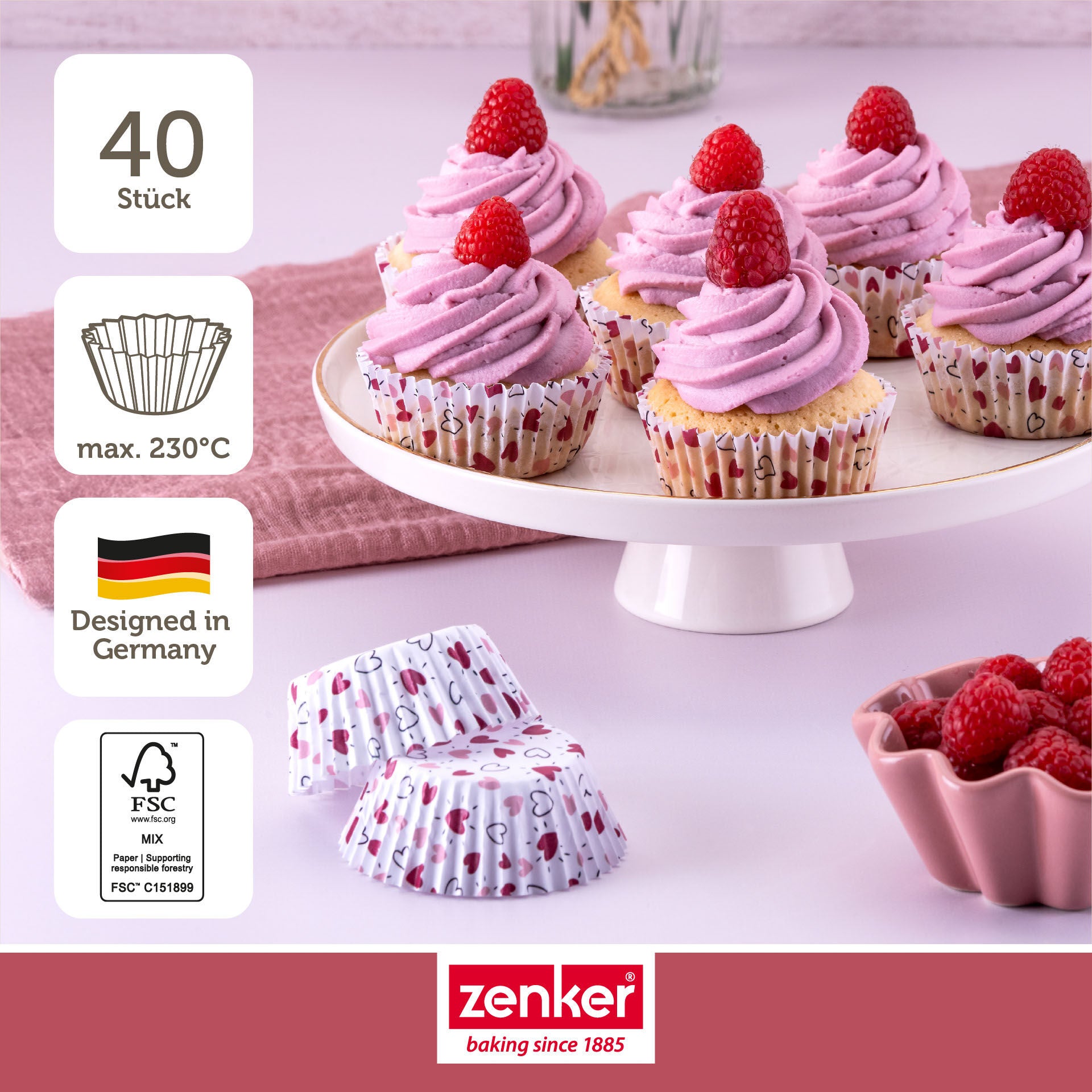 Detalj av Muffinsformer papir hjerteform 40 stk Ø7 cm - Zenker