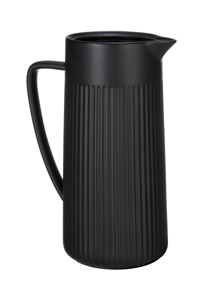 Mugge keramikk 1,25 L svart med rilledesign forfra