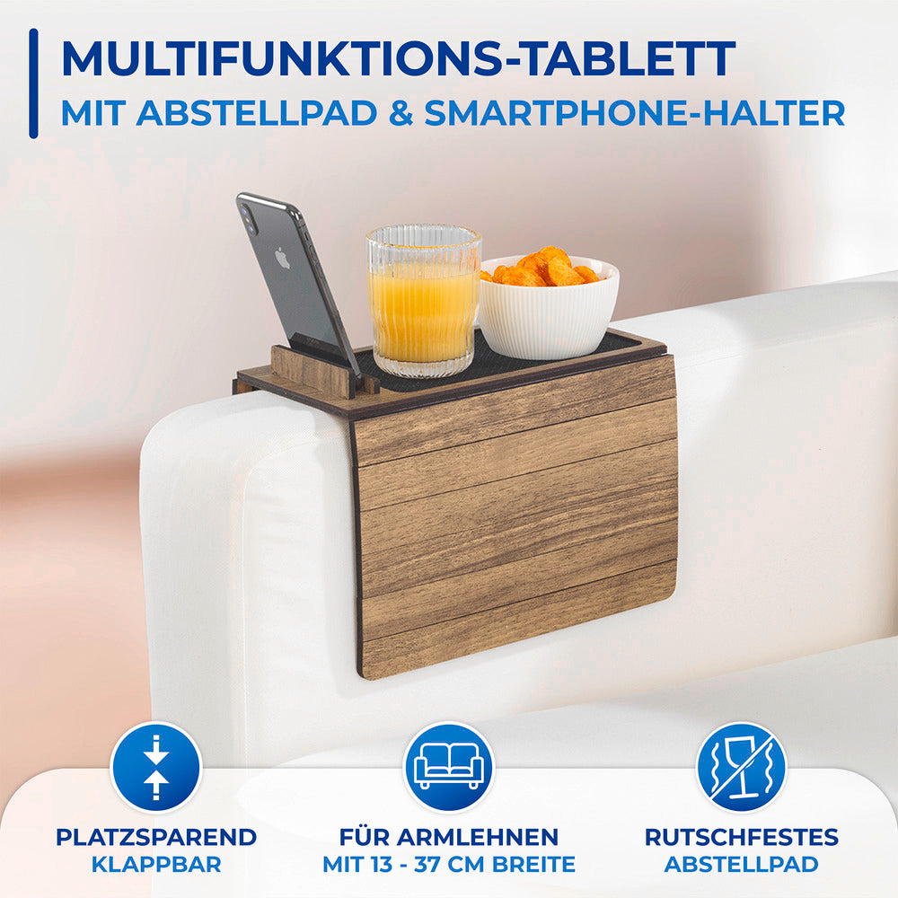 Nærbilde av MDF-materialet på Multifunksjons sofabrett med mobil- og nettbrettholder MDF brun
