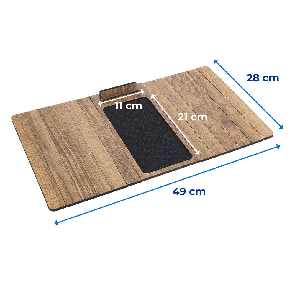 Multifunksjons sofabrett med mobil- og nettbrettholder MDF brun under naturlig lys