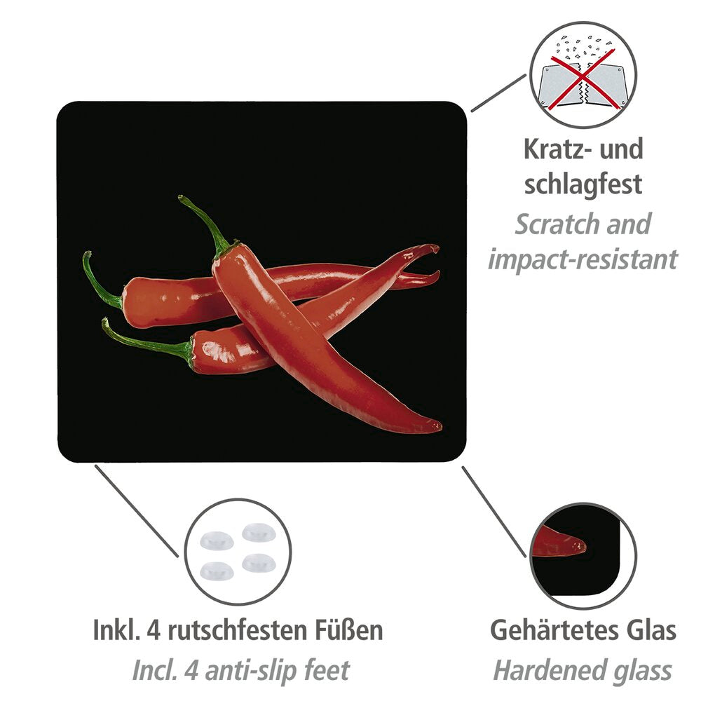 Multifunksjonsplate glass Hot Peperoni-motiv skjærefjøl bakside