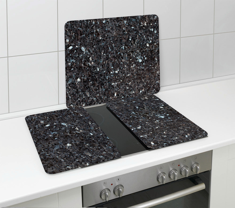 Multiplate glass blå marmor stænkbeskyttelse og skjærefjøl sett ovenfra