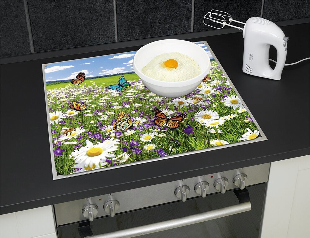 Multiplate glass 56×50 cm sprutbeskytter og skjærefjøl sett fra siden