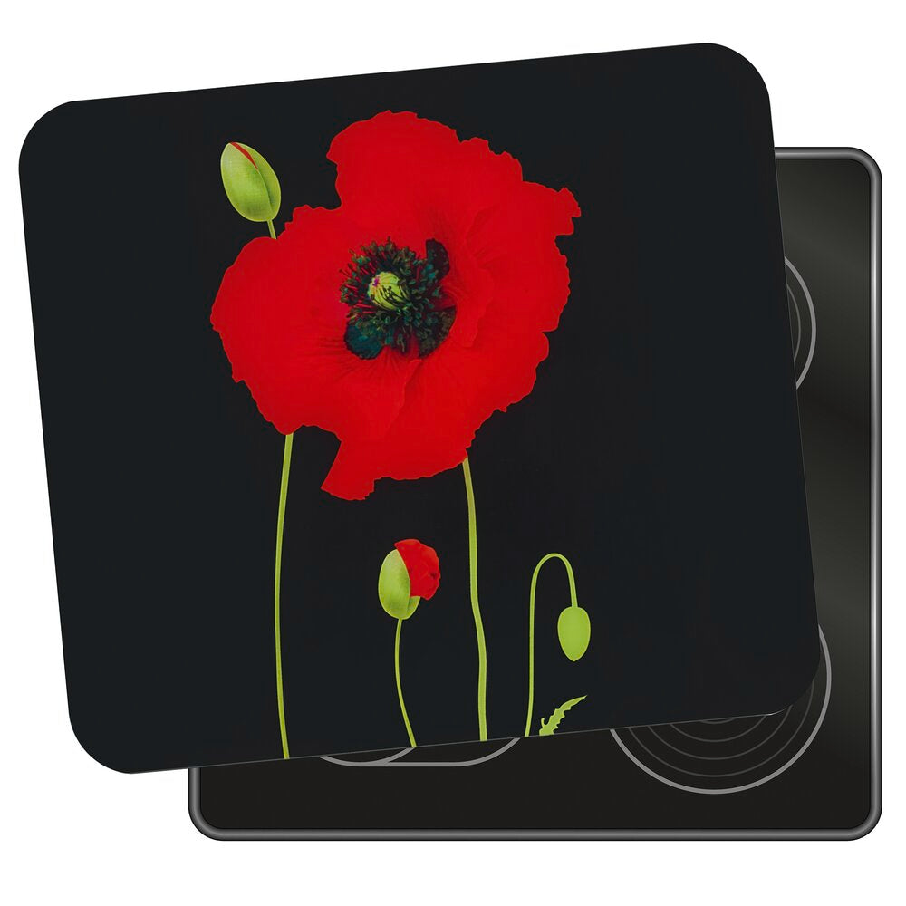 Multiplate glass 56×50 cm valmuedesign sprut-/skjærebeskyttelse nærbilde av kant