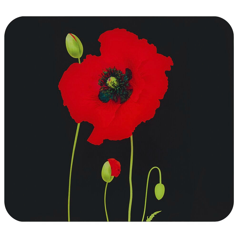 Multiplate glass 56×50 cm valmuedesign sprut-/skjærebeskyttelse forfra