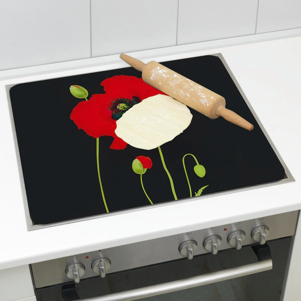 Multiplate glass 56×50 cm valmuedesign sprut-/skjærebeskyttelse monteringsdetalj