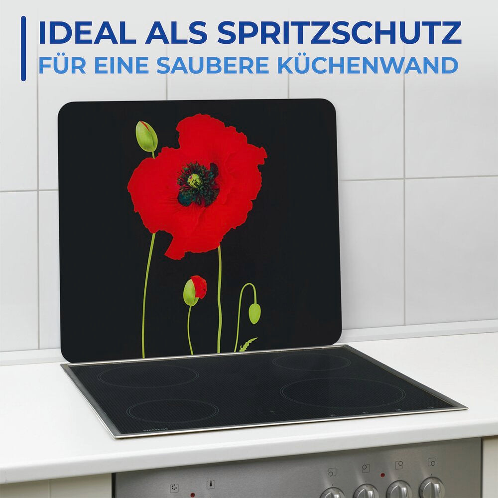 Nærbilde av overflaten på Multiplate glass 56×50 cm valmuedesign sprut-/skjærebeskyttelse