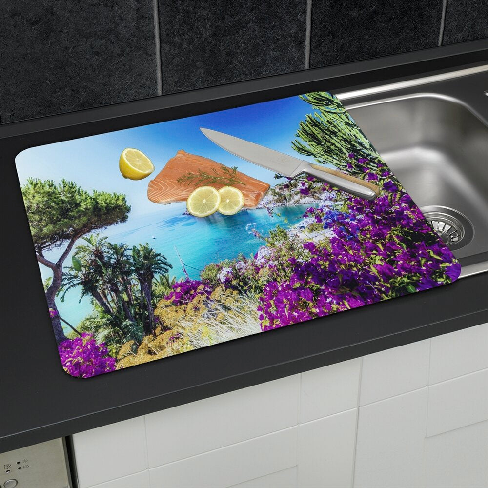 Multiplate glass 56×50 cm motiv Middelhavskysten - Wenko detalj motiv