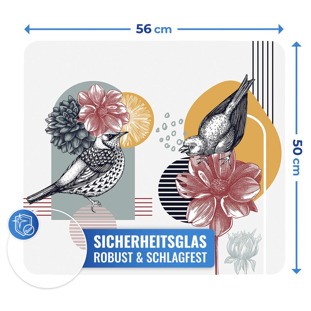 Multiplate herdet glass 56×50 cm fuglemotiv bakside