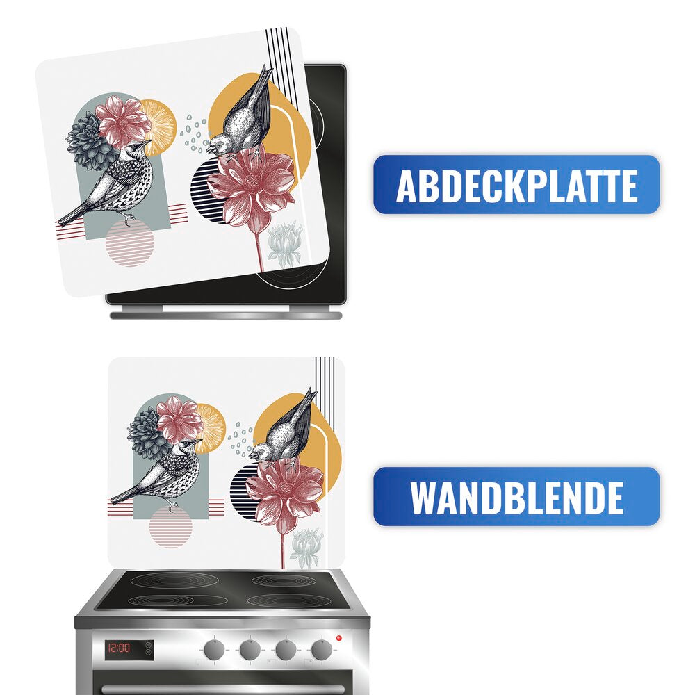 Multiplate herdet glass 56×50 cm fuglemotiv sett fra siden