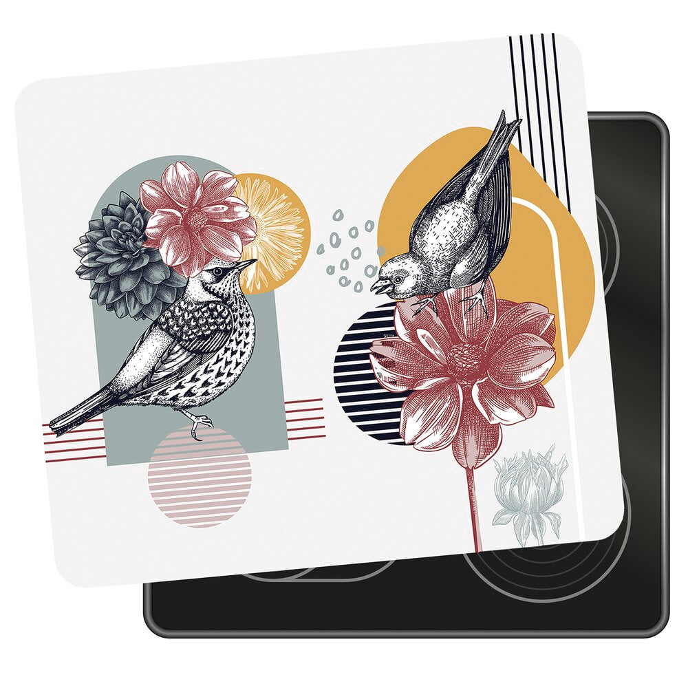 Multiplate herdet glass 56×50 cm fuglemotiv i bruk på kjøkken