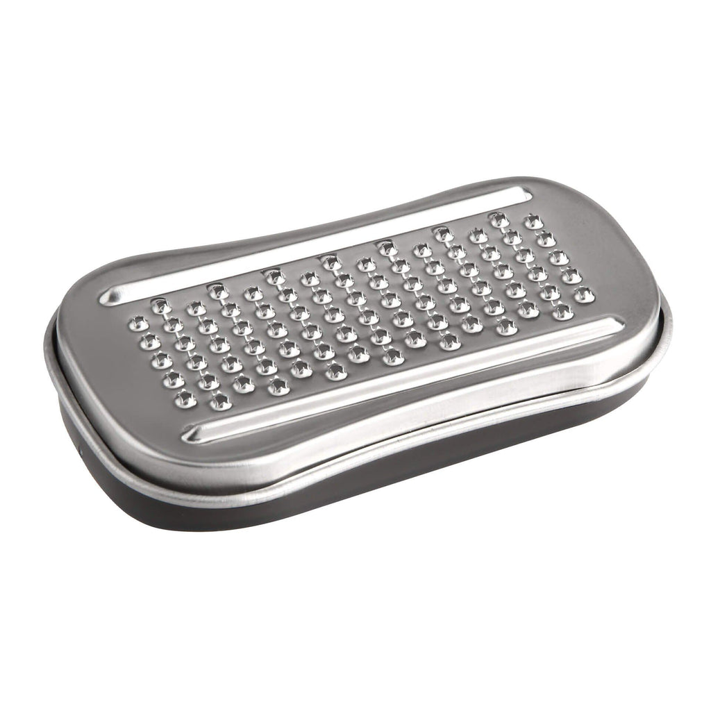 Muskatrivjern med lokk rustfritt stål 9x5 cm bakside