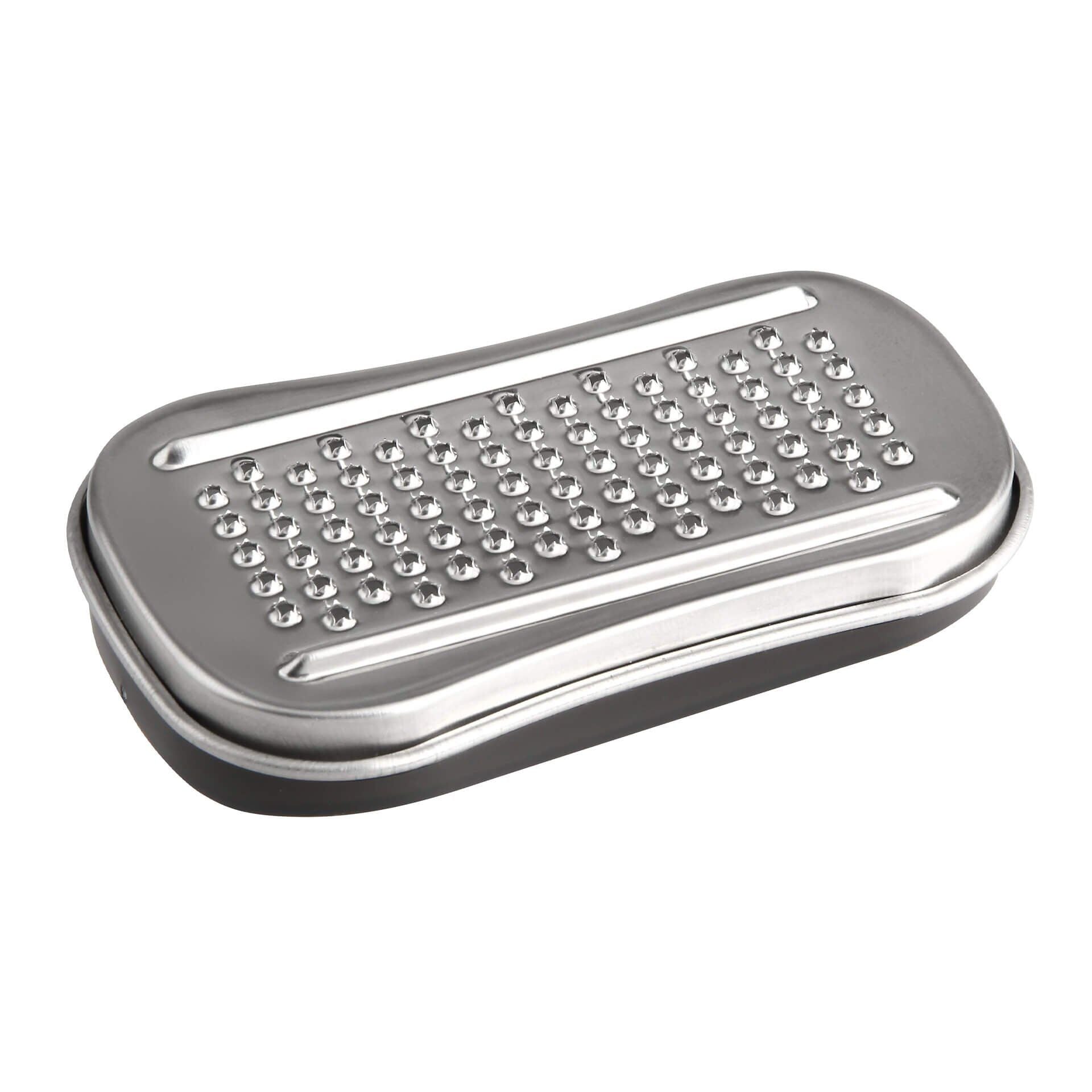 Muskatrivjern med lokk rustfritt stål 9x5 cm bakside