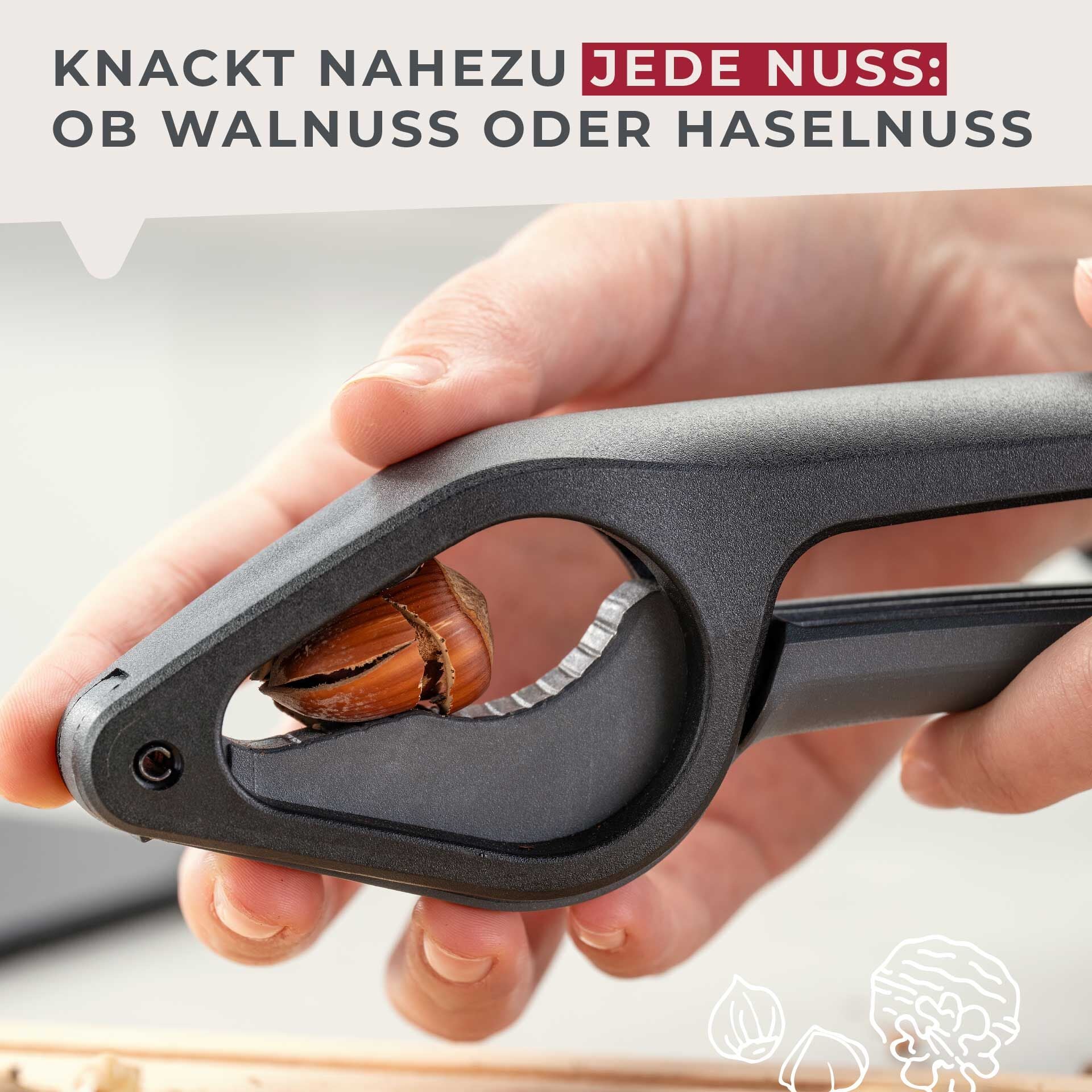 Nøtteknekker 20 cm plast med ergonomisk grep montert