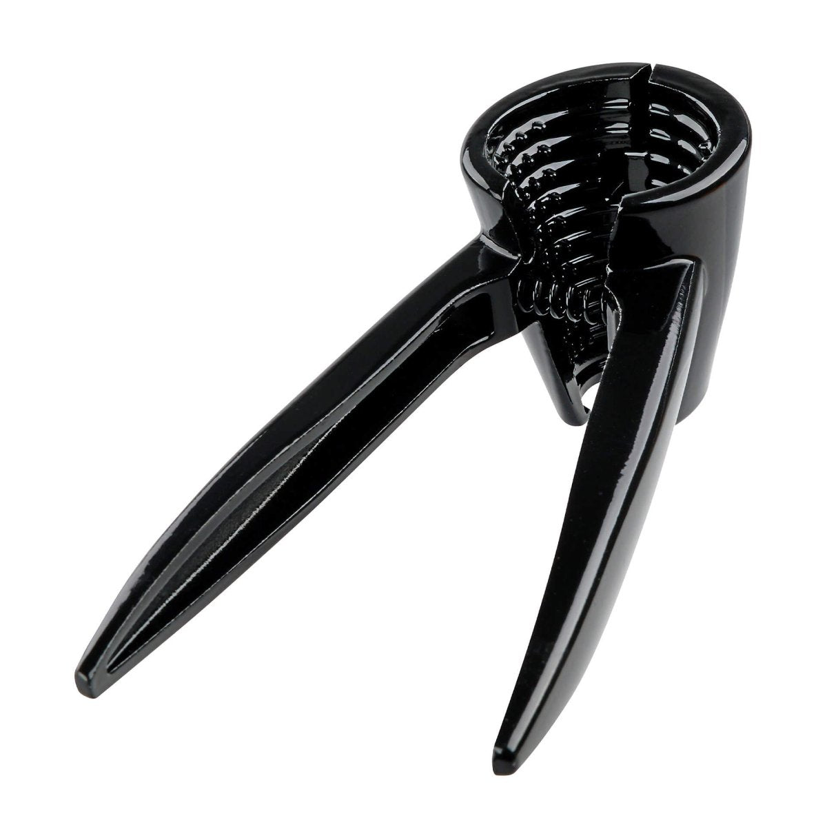 Nøtteknekker og lokkåpner 2-i-1 aluminium 18 cm - Fackelmann sett forfra med svart spiral og ergonomisk grep