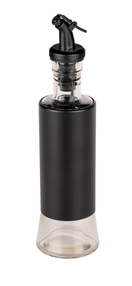 Olje- og eddikflaske glass 0,3 L svart med doseringslokk front
