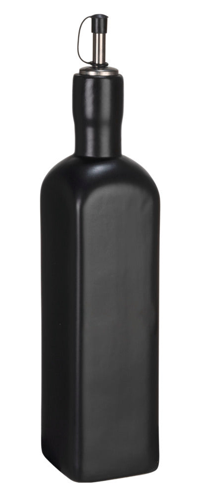 Olje- og eddikflaske keramikk og rustfritt stål 0,6 L svart bakside